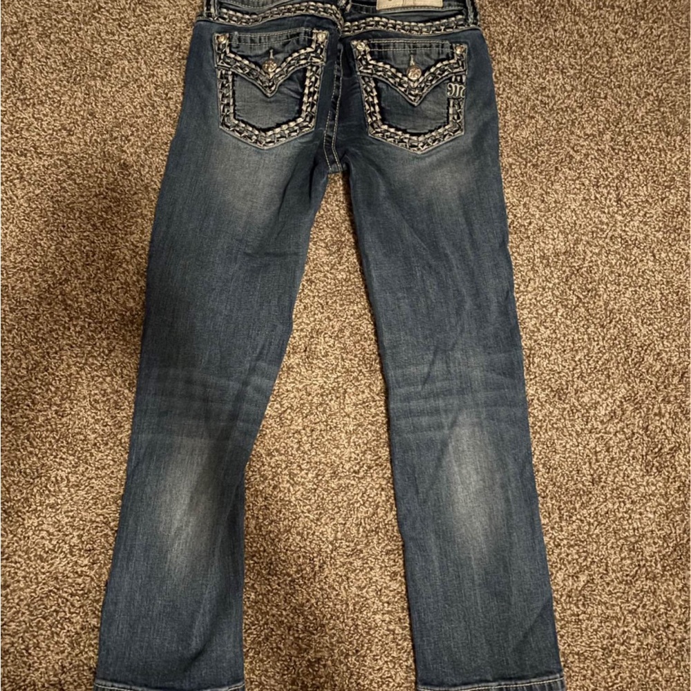 Miss Me Blue Boot Cut Jeans with Ornate Design